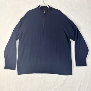 LL Bean Sweater Men Sz XXL Navy Blue Cotton Cashmere Blend Quarter Zip JXR6